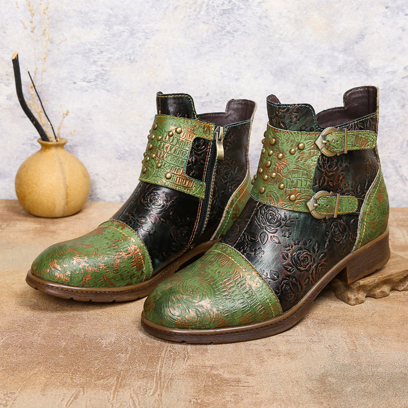 Retro Womens Rivet Belt Buckle Fashion Boots See size chart under “more details”