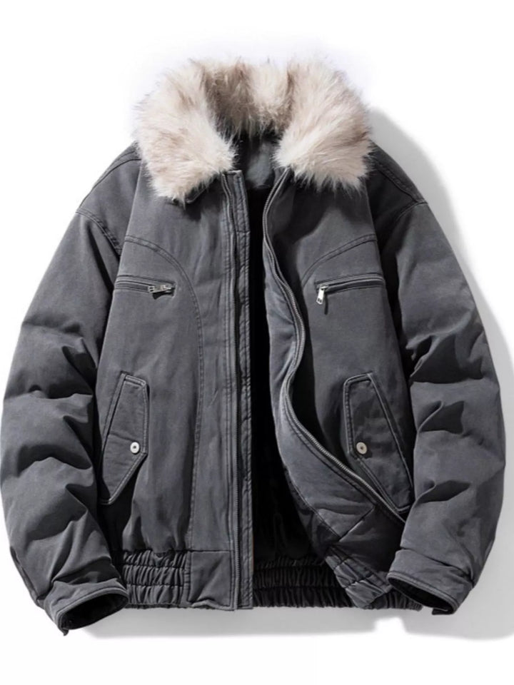 Men's Full Size Fur Collar Zip Up Bomber Jacket Plus Size