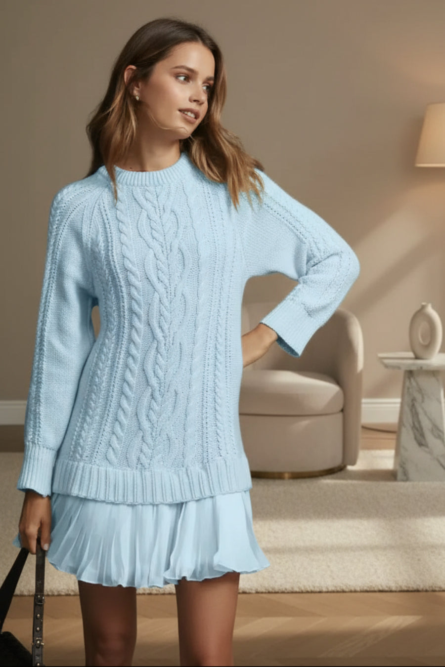 Cable Knit Sweater | Oversized Round Neck Pullover
