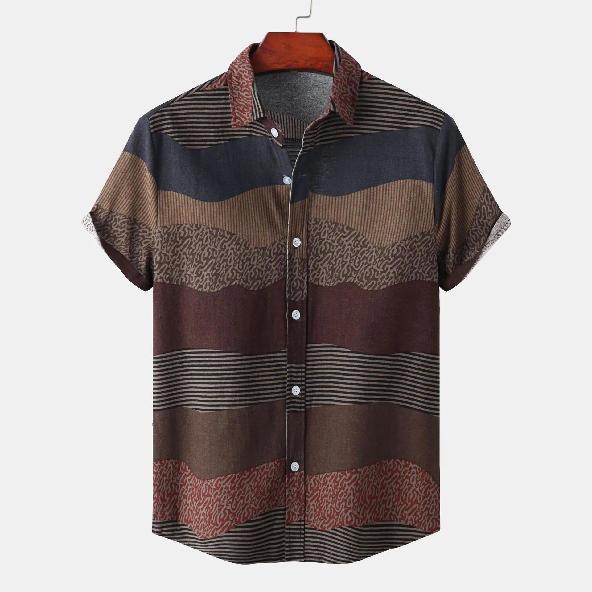 Men's Plus Size Color Block Short Sleeve Casual Shirt