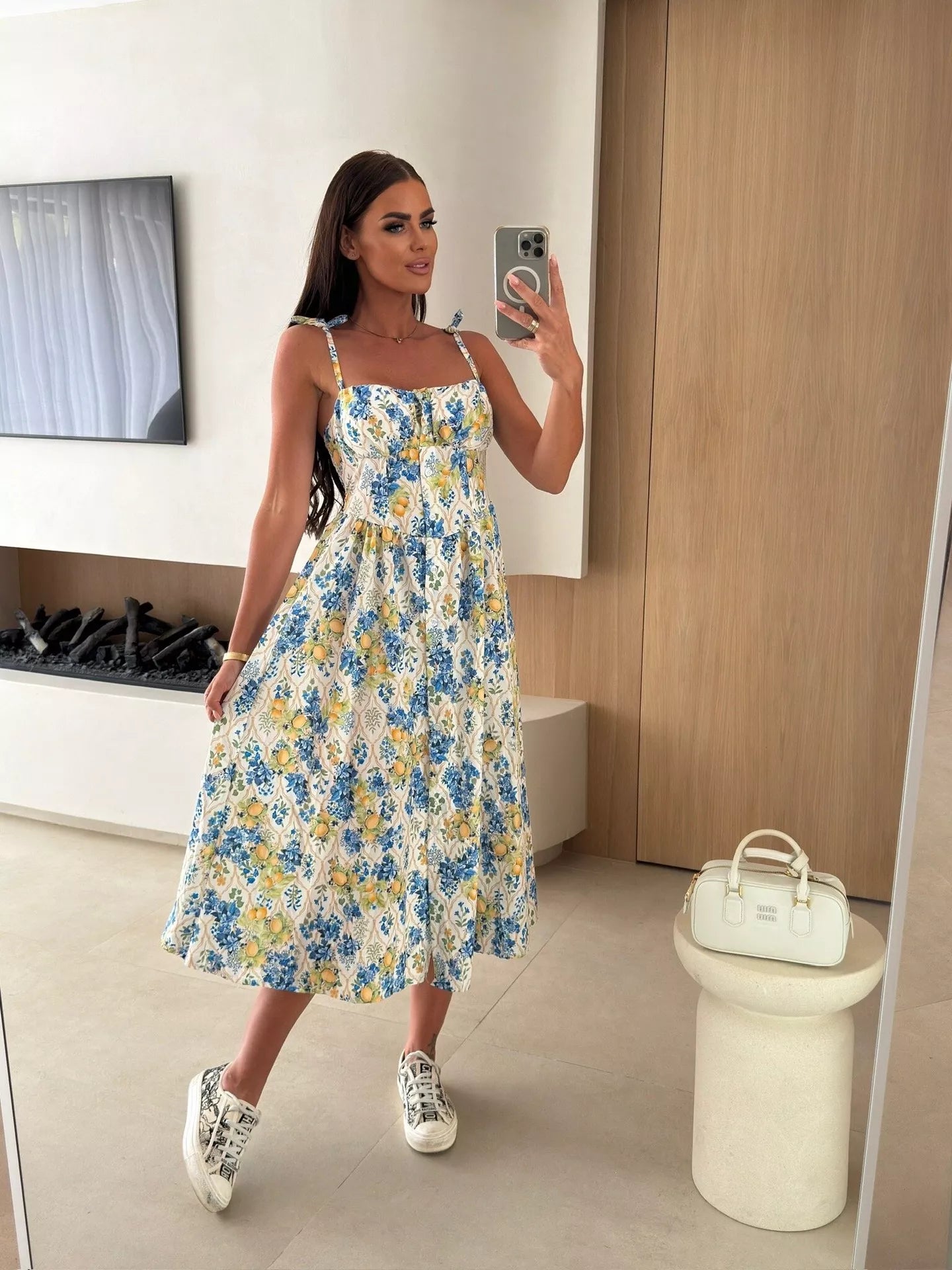 Women's Printed Tie-Strap Midi Dress
