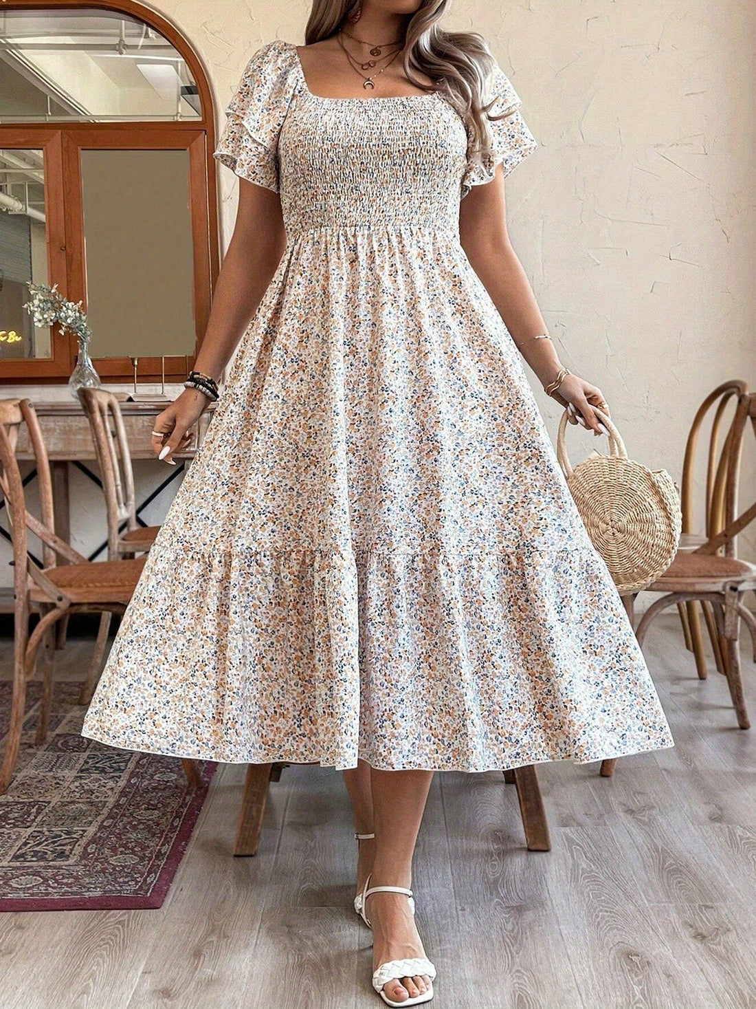Women's Plus Size Backless Midi Dress – Elegant Pleated Summer Party Dress