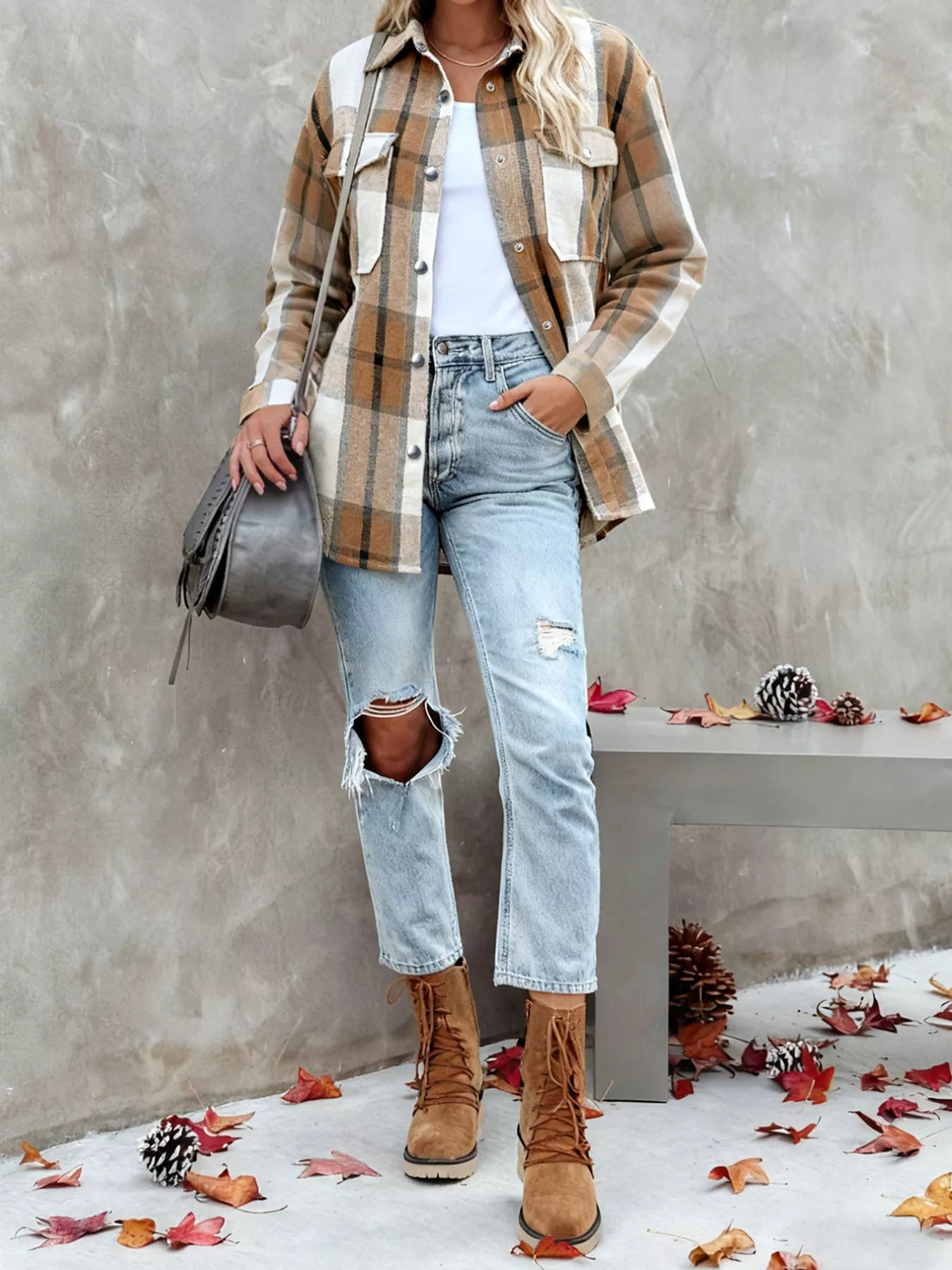 Plus Size Casual Plaid Button-Down Shirt See size chart under “more details”
