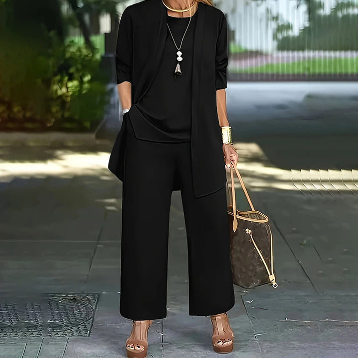 Women's Plus Size 3-Piece Lounge Set – Cardigan, Vest & Wide-Leg Pants