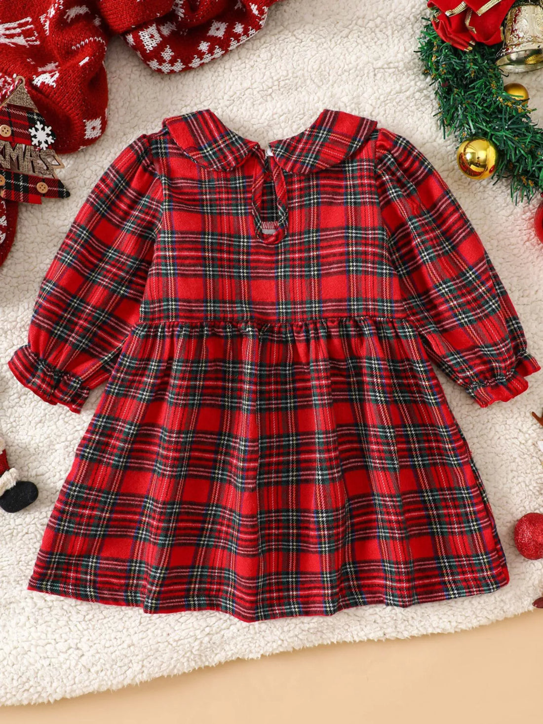 Children's Christmas Plaid Embroidered Smocked Dress