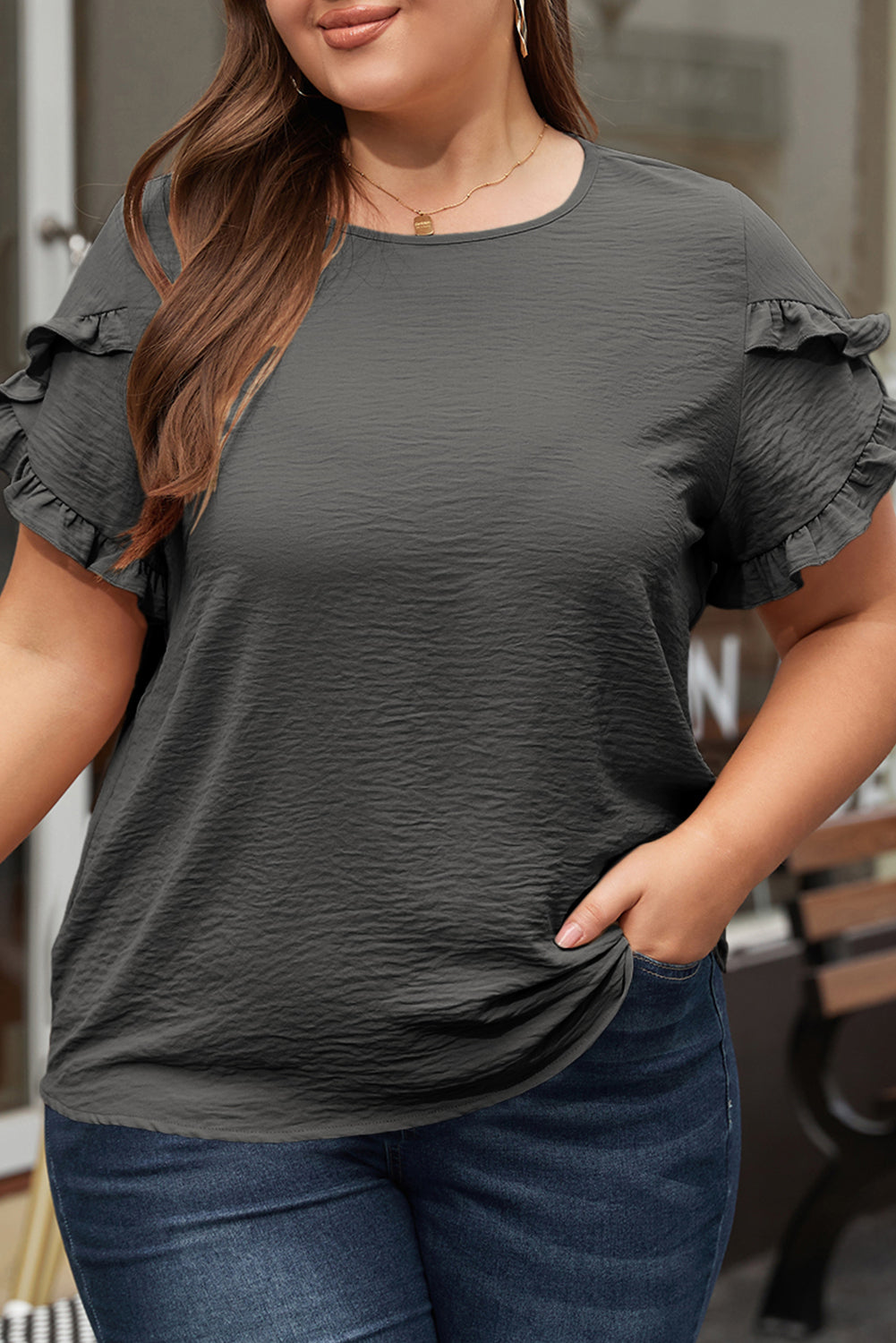 Women's Paulina Ruffled Short Sleeve Plus Size Top