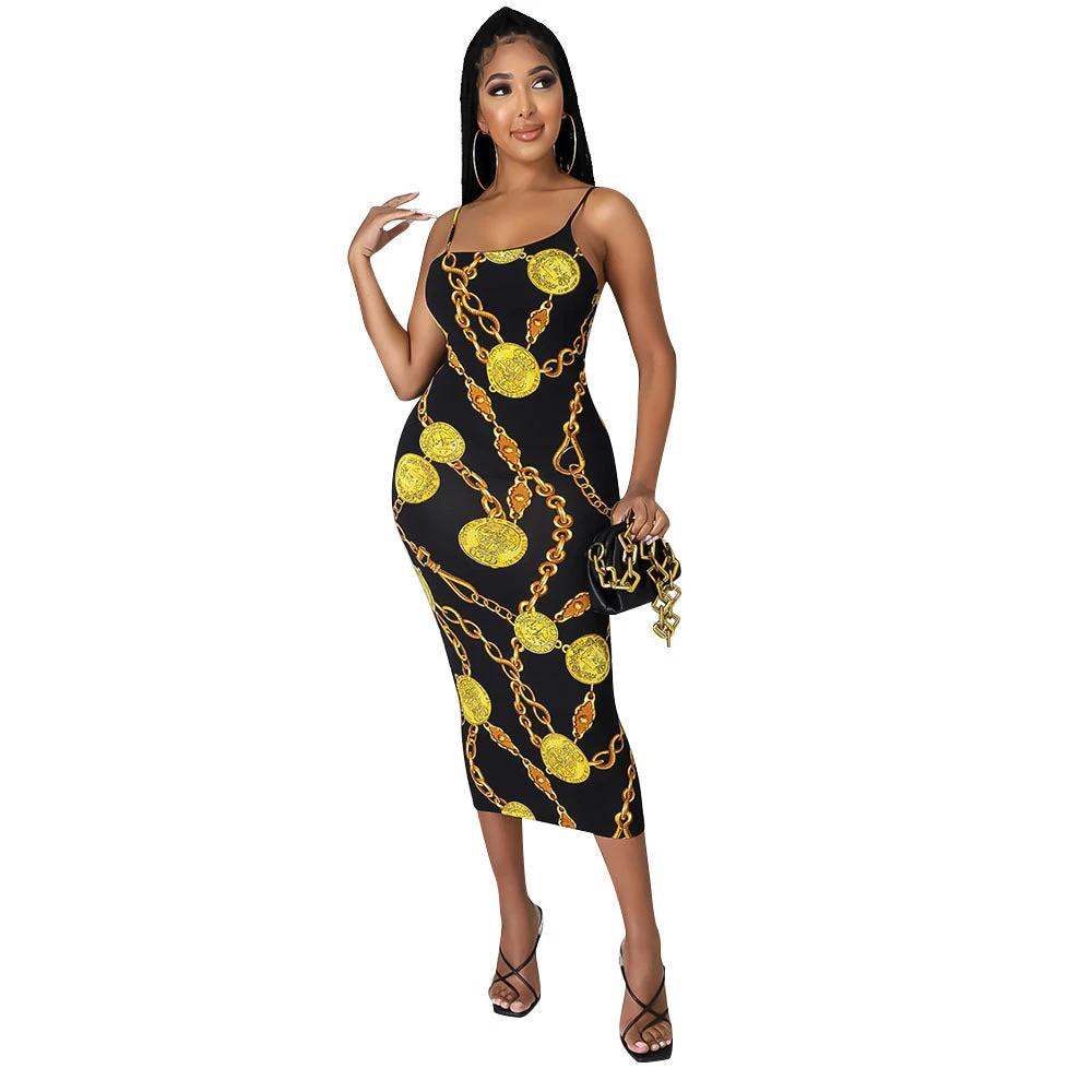Fashion Sexy Digital Print Suspender Dress