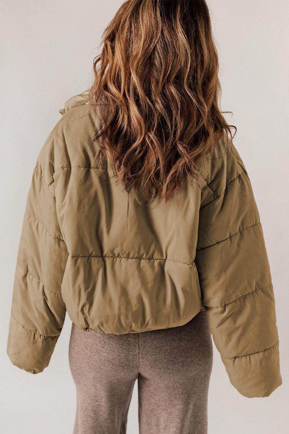 Zip Up Collared Neck Long Sleeve Winter Coat for Women
