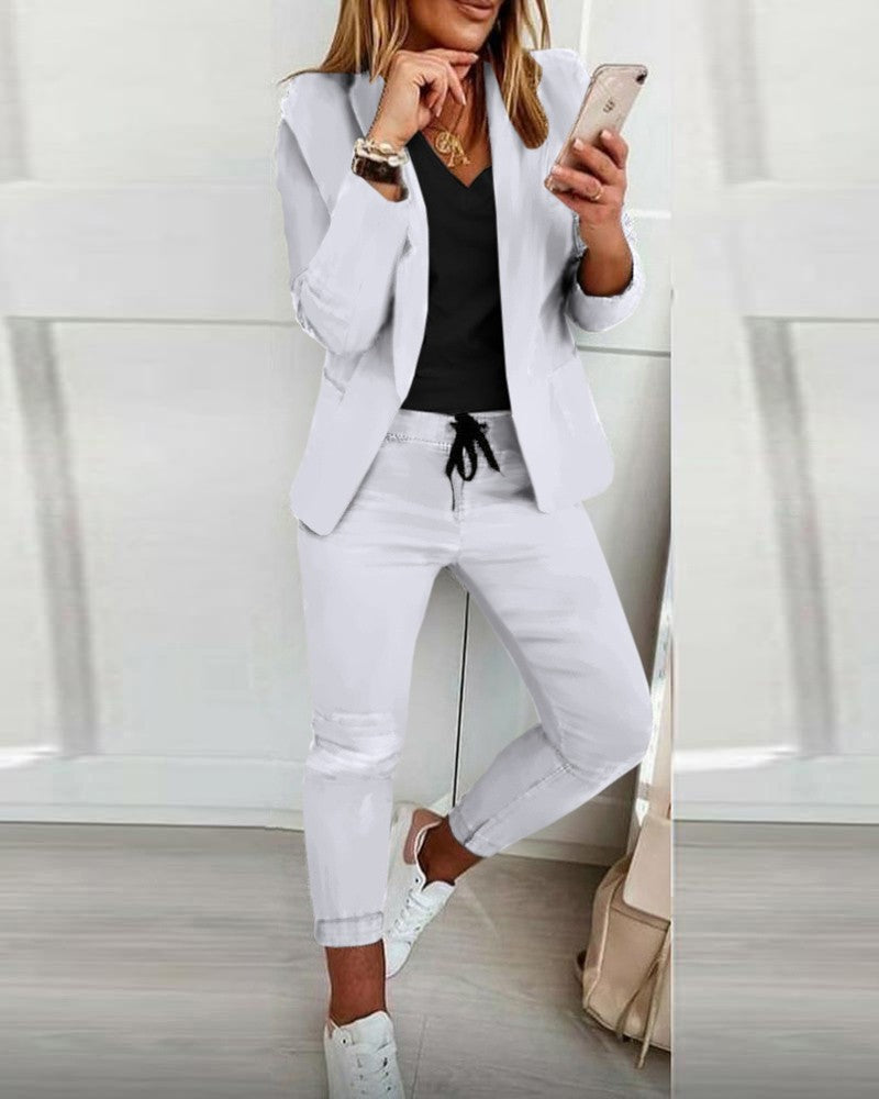 Women's Lapel Blazer & Drawstring Trousers OL Suit – 12 Colors XS–3XL