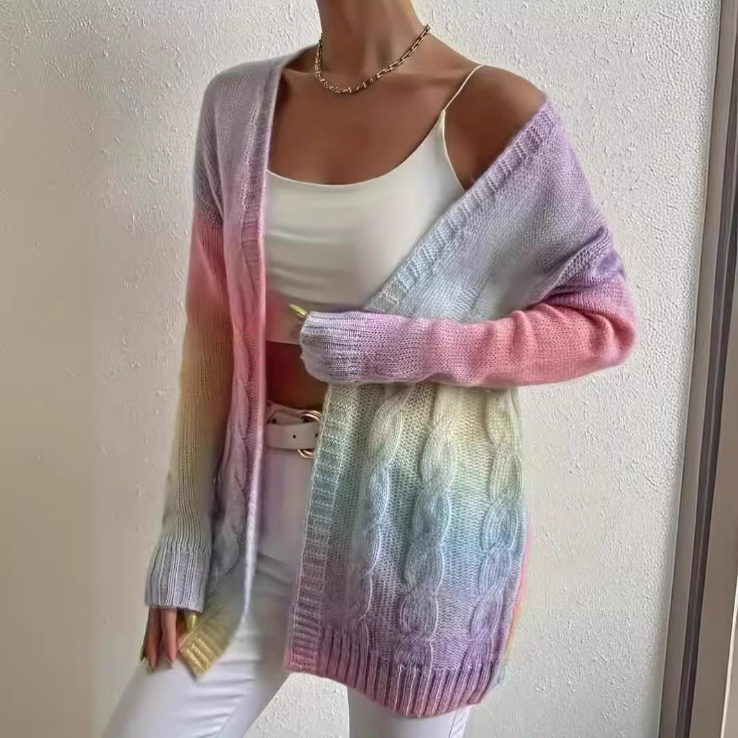 Plus Size Women's Knitted Gradient Trend Fashion Cardigan See size chart under “more details”