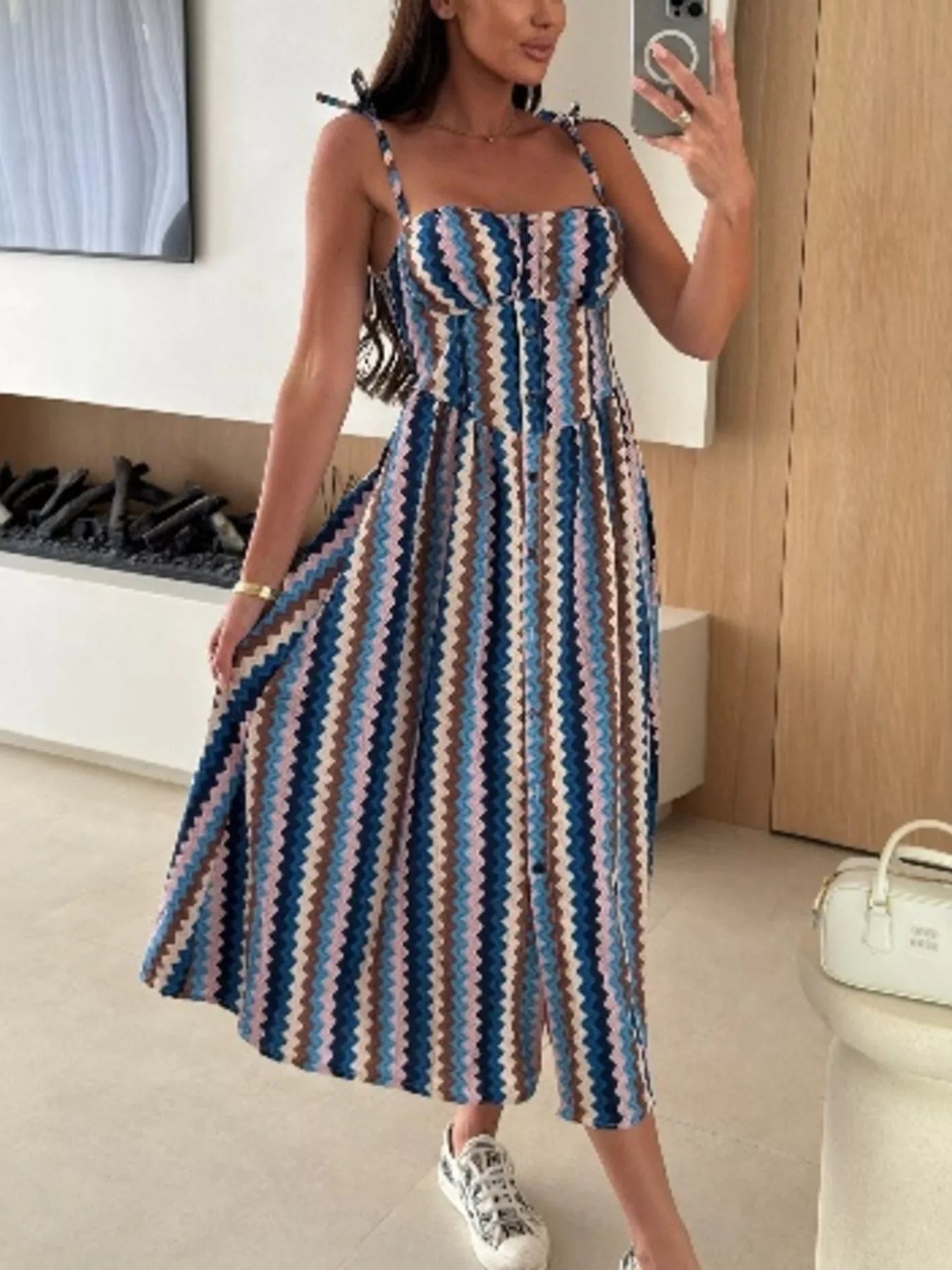 Women's Printed Tie-Strap Midi Dress