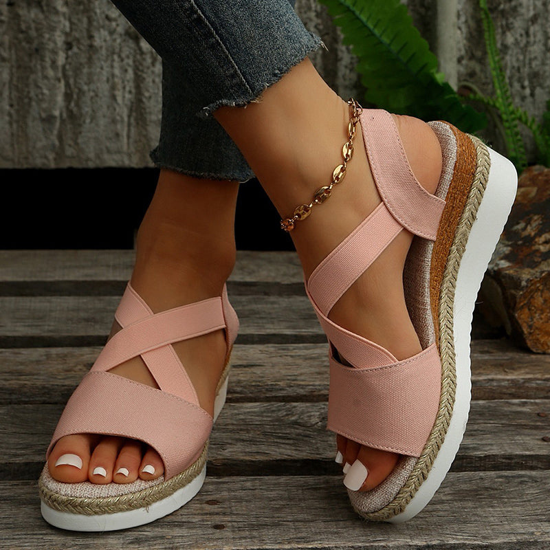 Wedge Sandals Cross-Strap Platform Gladiator Hemp Heel Shoes