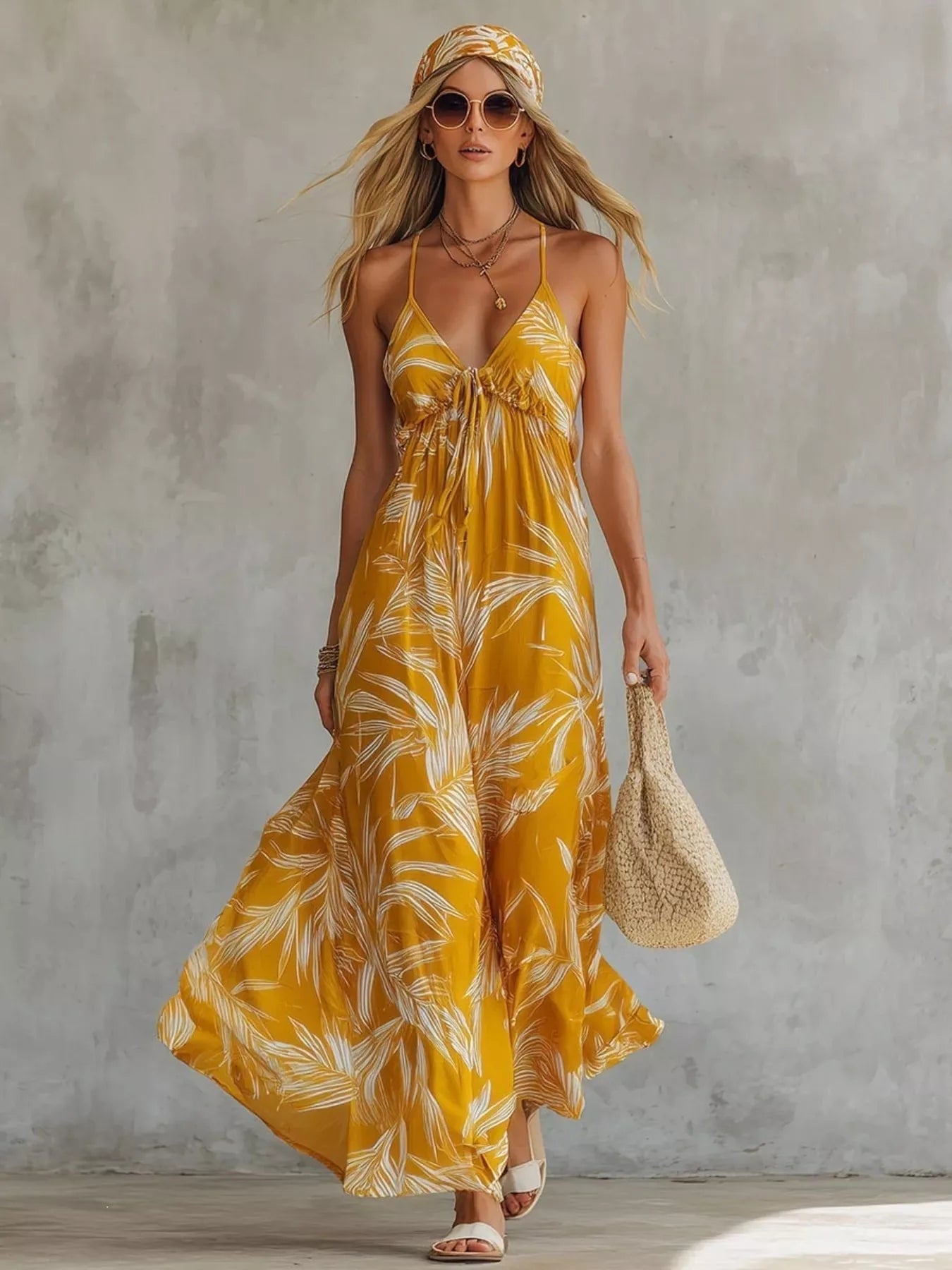 Women's Full Size Printed Spaghetti Strap Maxi Dress Plus Size