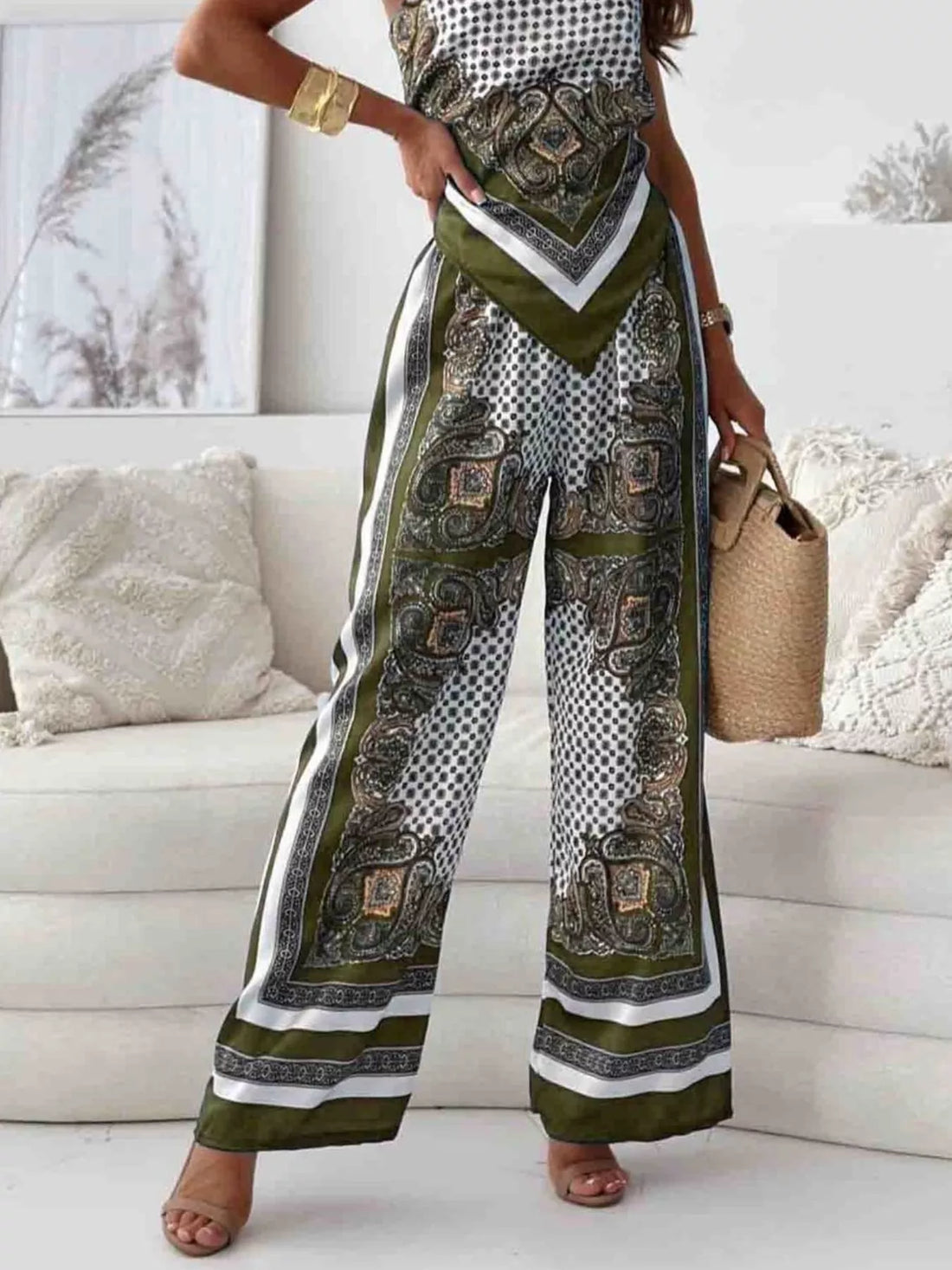Women's Printed Cami and Wide Leg Pants Set