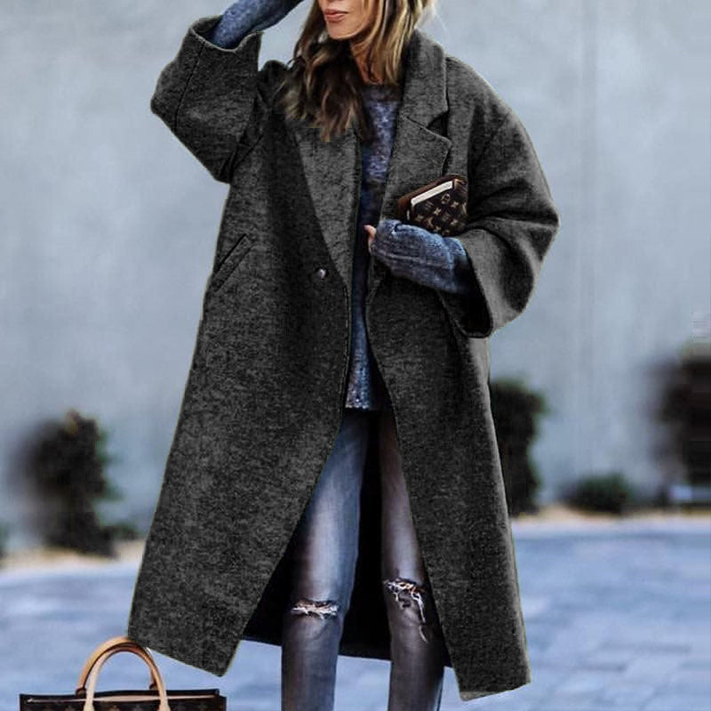 Women's Color Matching Plaid Long-sleeved Coat
