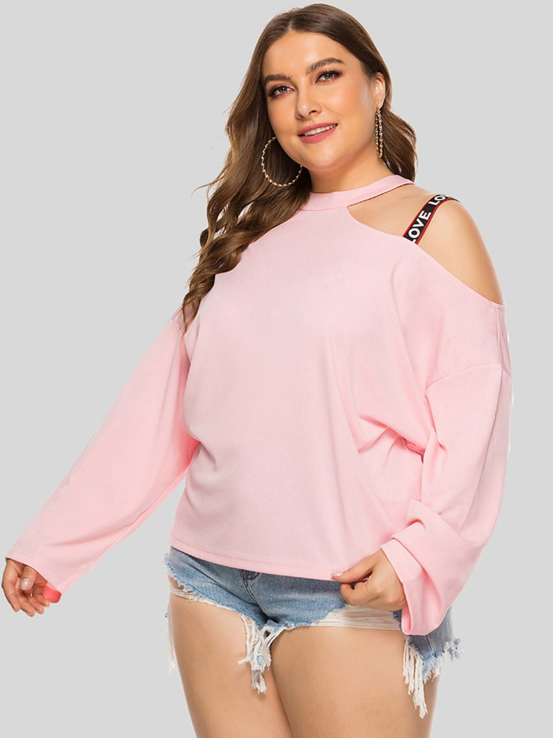 Plus Size Cold-Shoulder Round Neck Blouse See size chart under “more details”