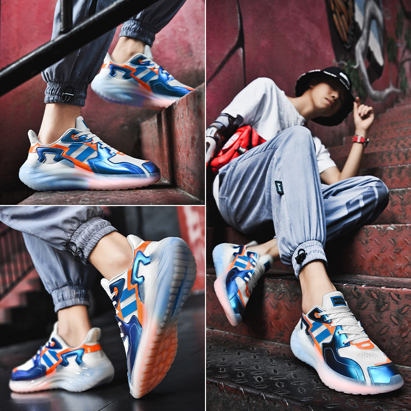 Men's Casual Breathable Jacquard Luminous Plus Size Trendy Shoes Round Toe See size chart under “more details”
