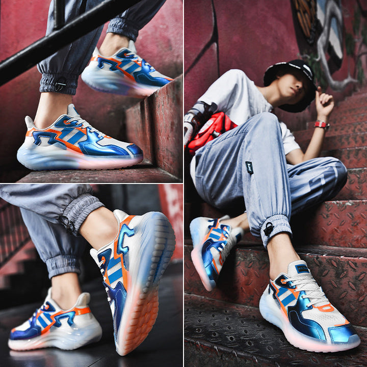 Men's Casual Breathable Jacquard Luminous Plus Size Trendy Shoes Round Toe See size chart under “more details”