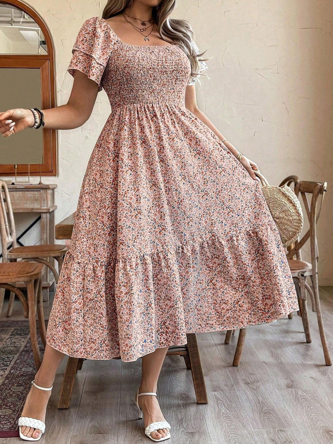 Women's Plus Size Backless Midi Dress – Elegant Pleated Summer Party Dress