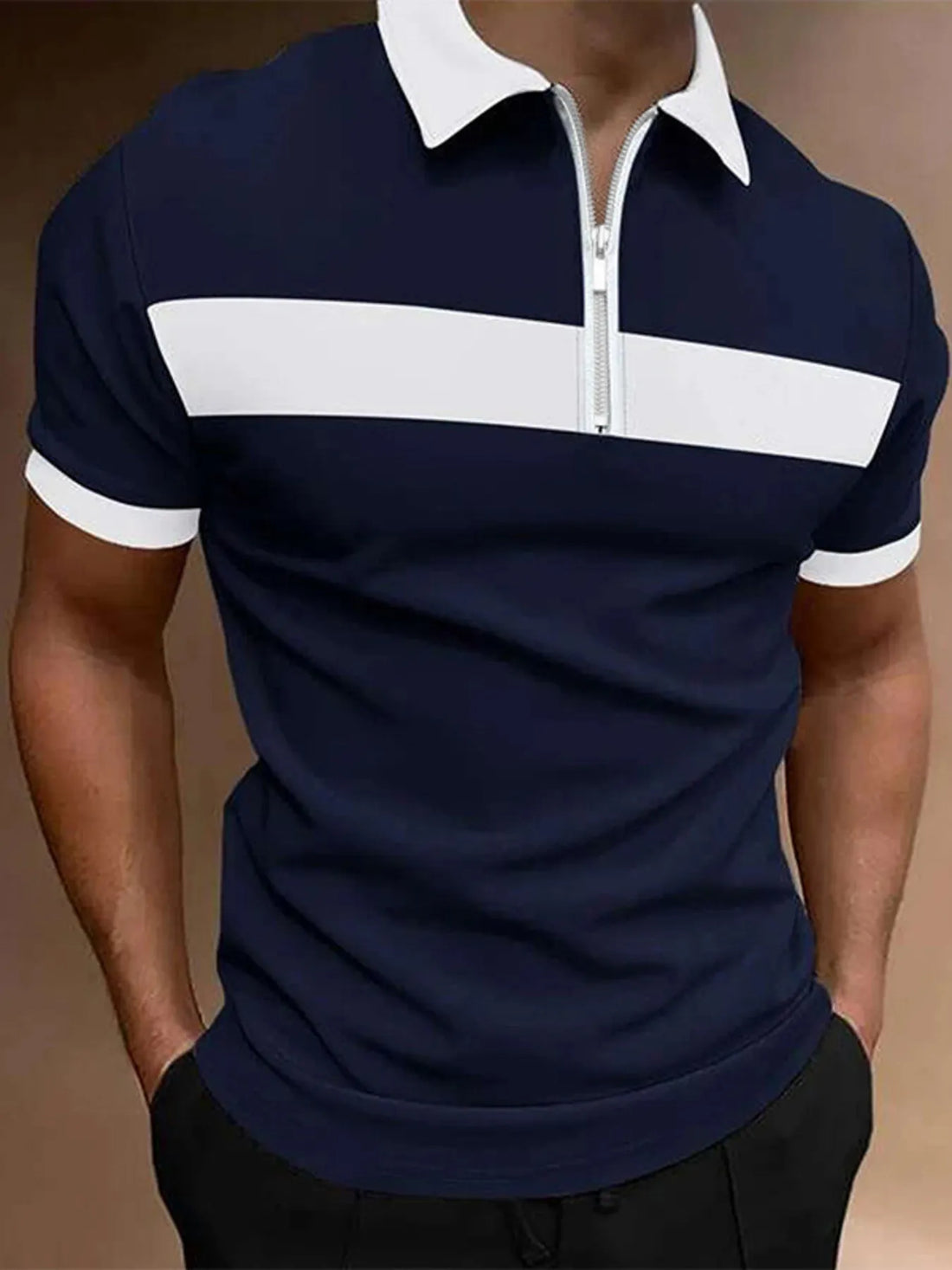 Men's Full Size Casual Color Block Zipper Polo Plus Size