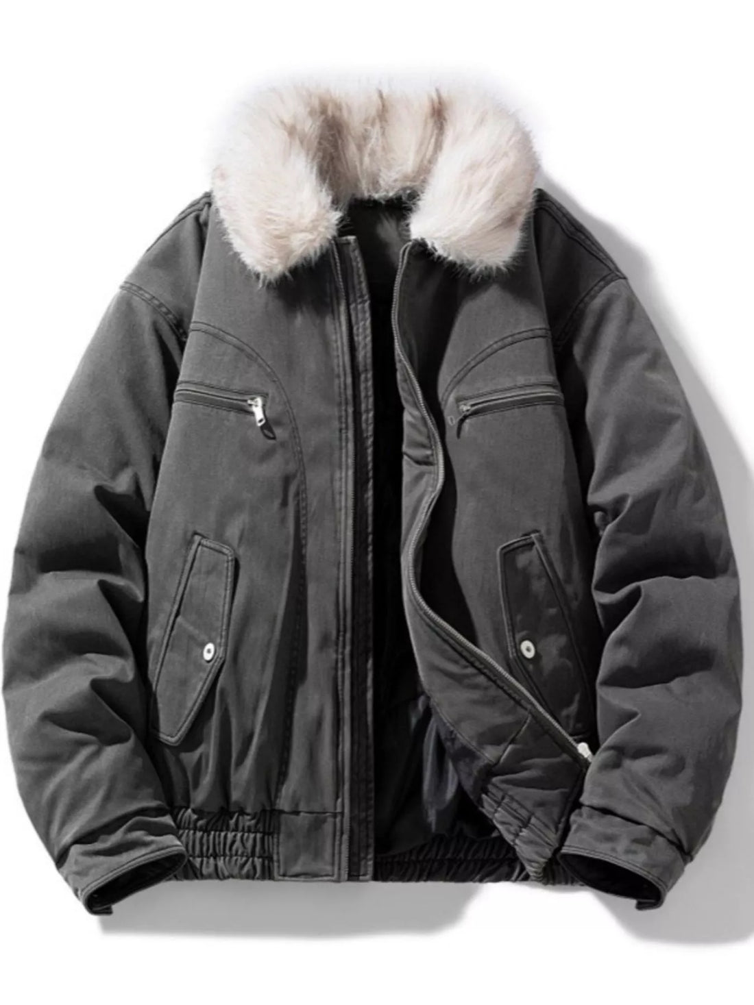 Men's Full Size Fur Collar Zip Up Bomber Jacket Plus Size