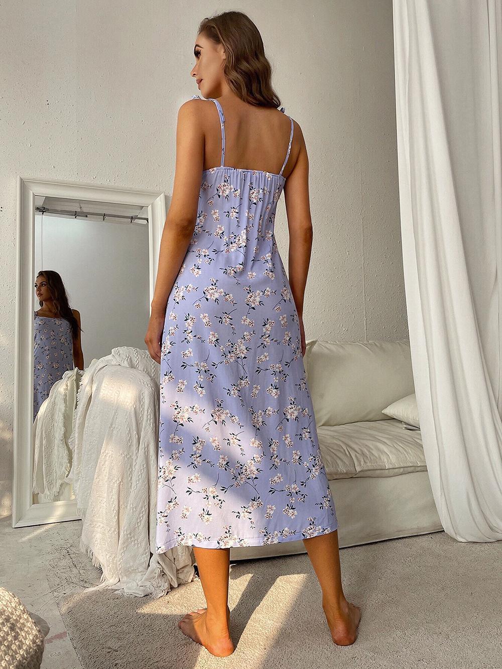 Women's Printed Tie Shoulder Midi Night Dress