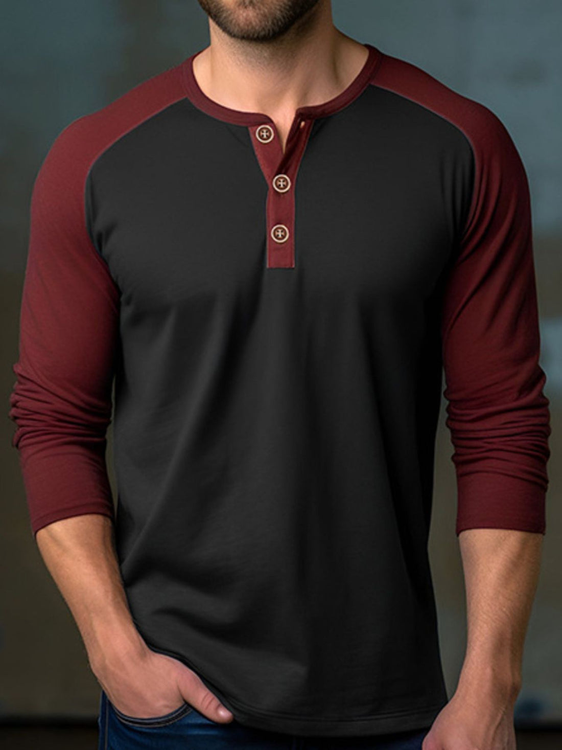 Men's Casual Henley Long Sleeve T-Shirt