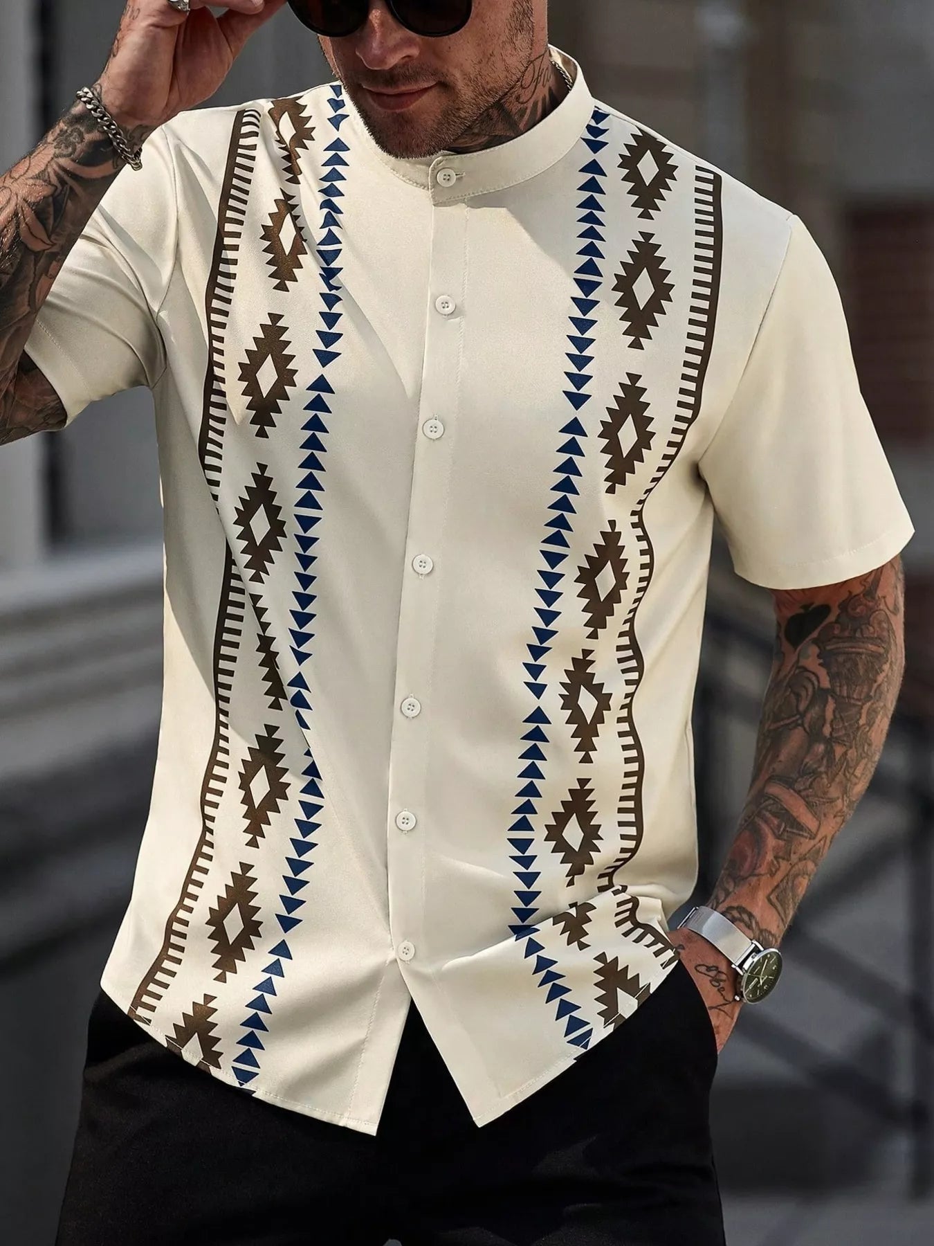 Men's Geometric Print Short Sleeve Shirt