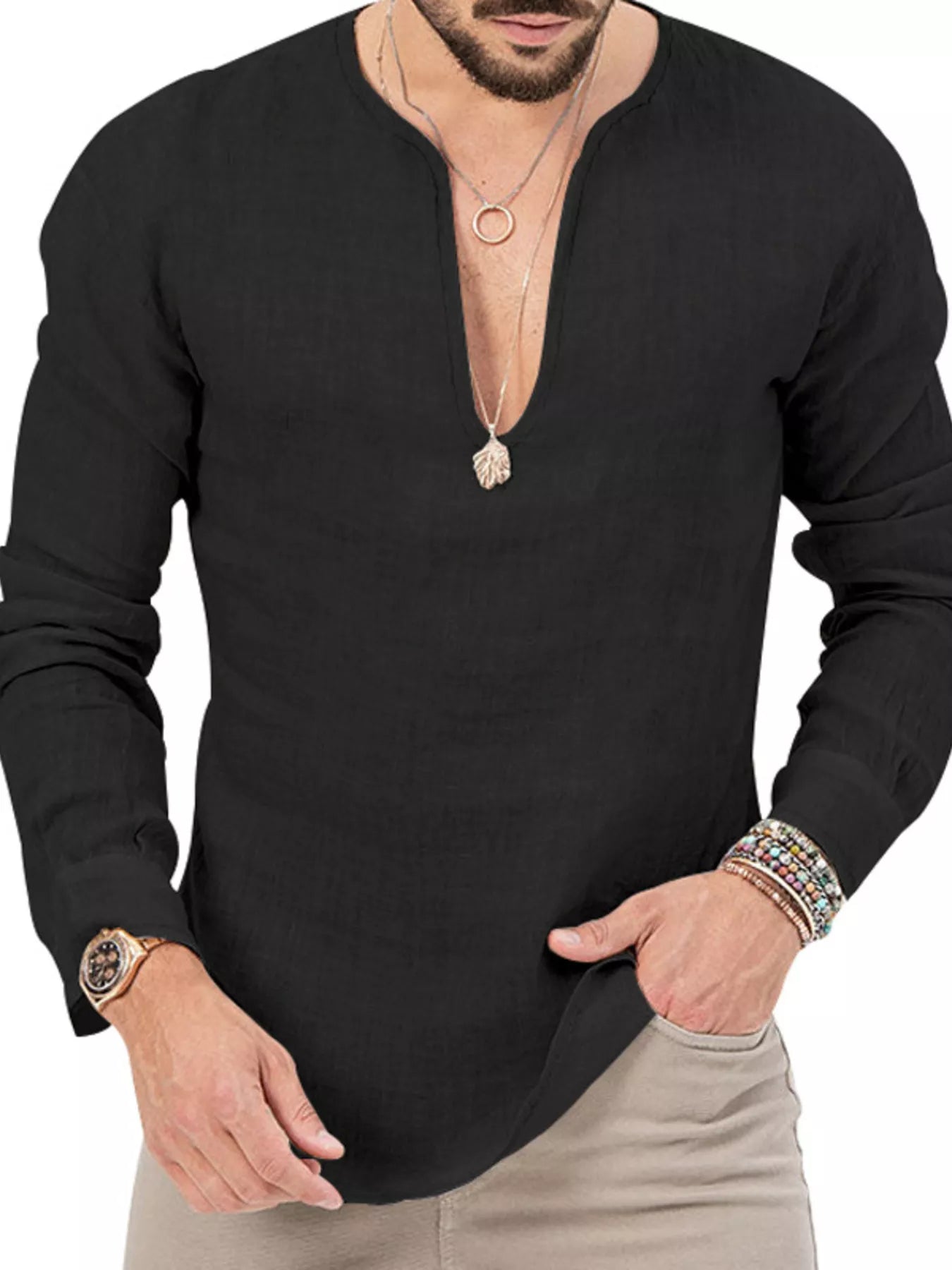 Men's Full Size Slim Fit Long Sleeve Blouse Plus Size