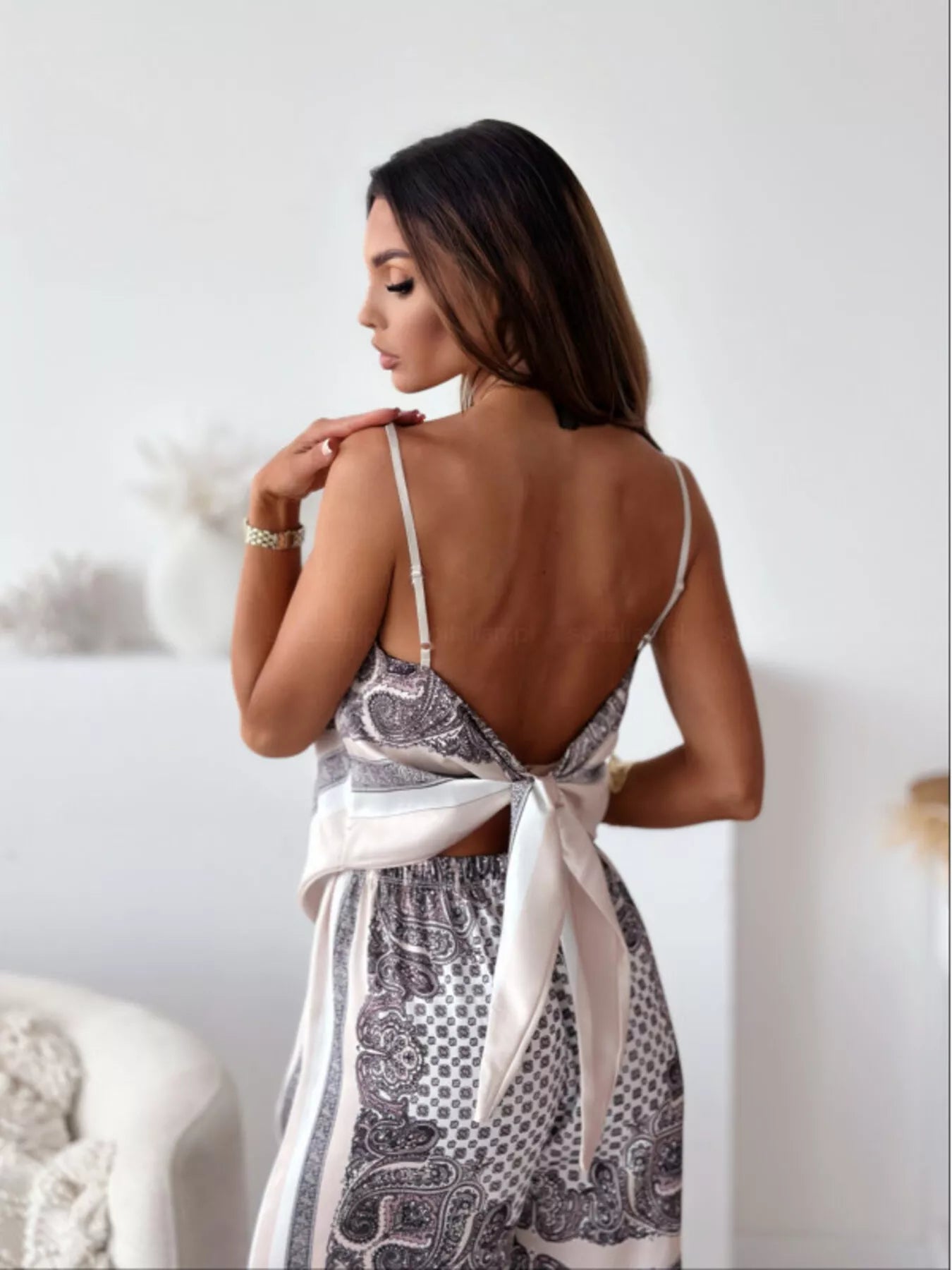 Women's Printed Cami and Wide Leg Pants Set