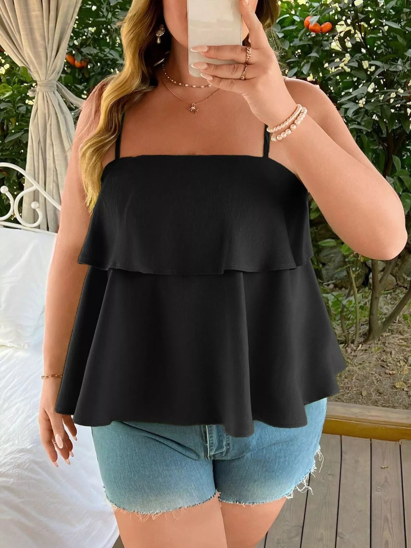 Plus Size Ruffle Hem Cami See size chart under “more details”