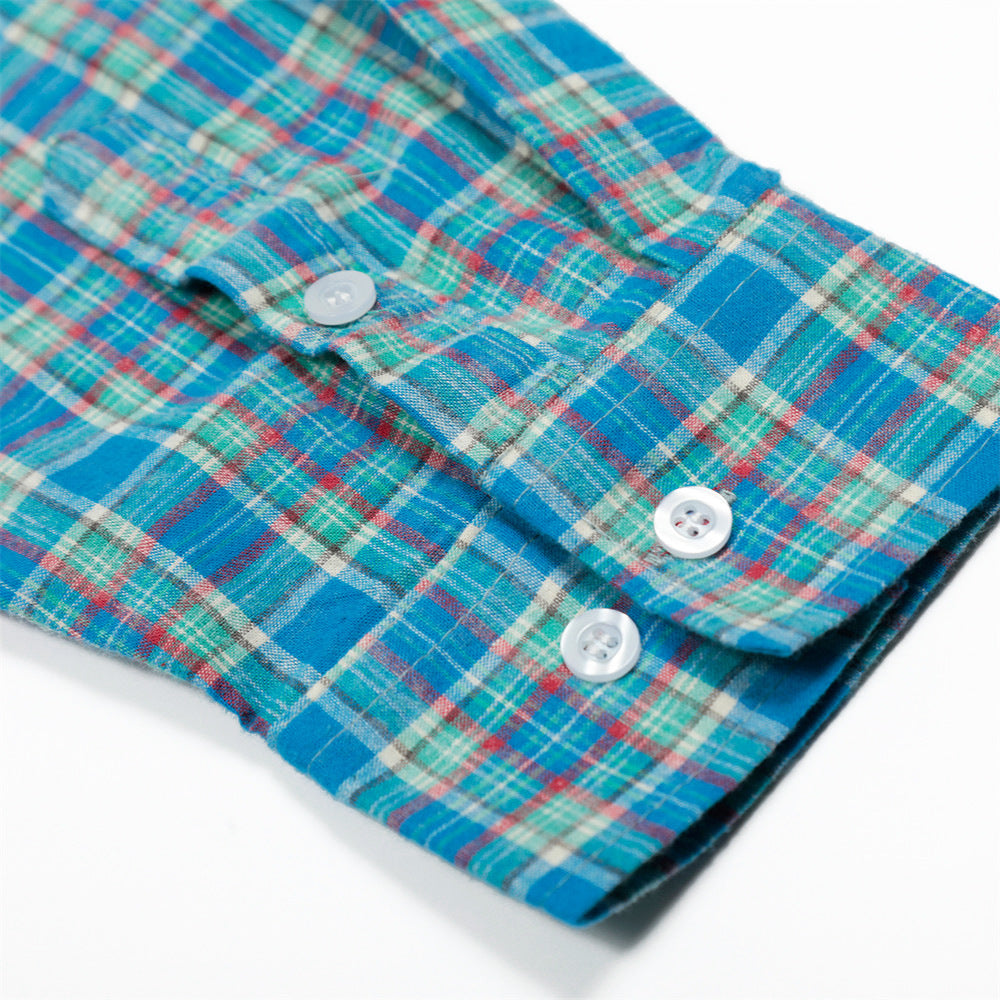 Men’s Plaid Long Sleeve Loose Casual Frayed Spliced Shirt