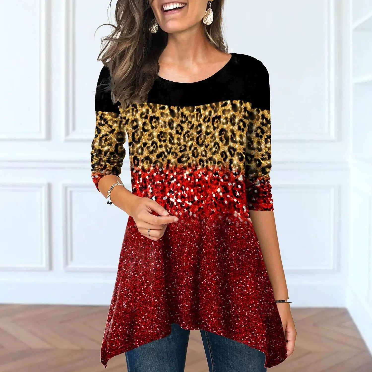 Plus Size Women's Floral Print Round Neck Dress