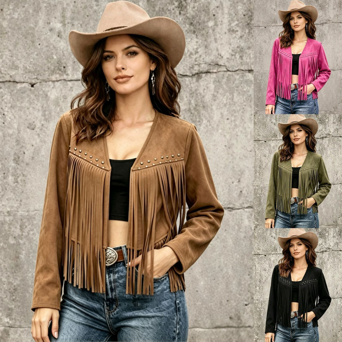 Womens Solid-Color Rivet-Embellished Long-Sleeve Cardigan Coat