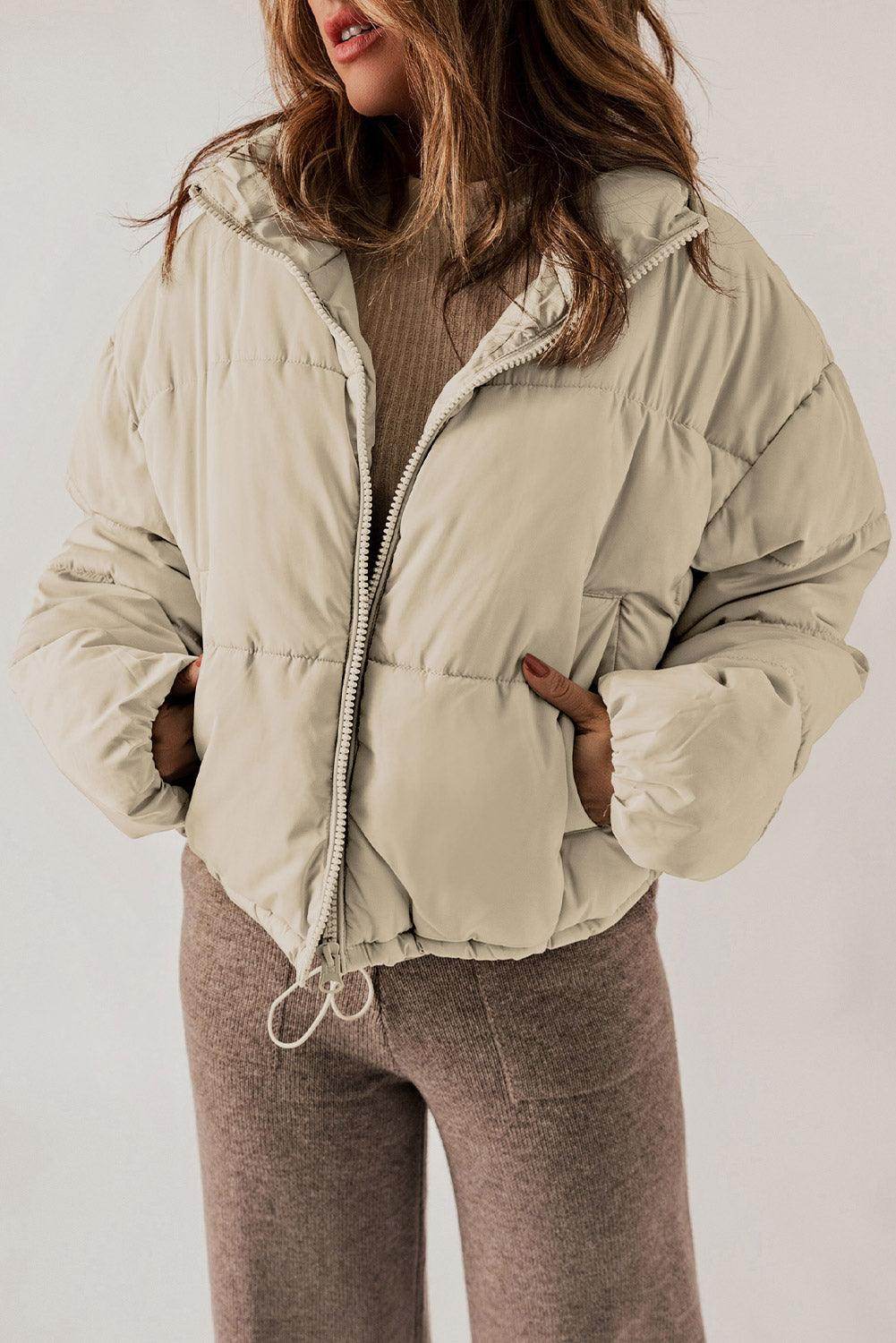 Zip Up Collared Neck Long Sleeve Winter Coat for Women