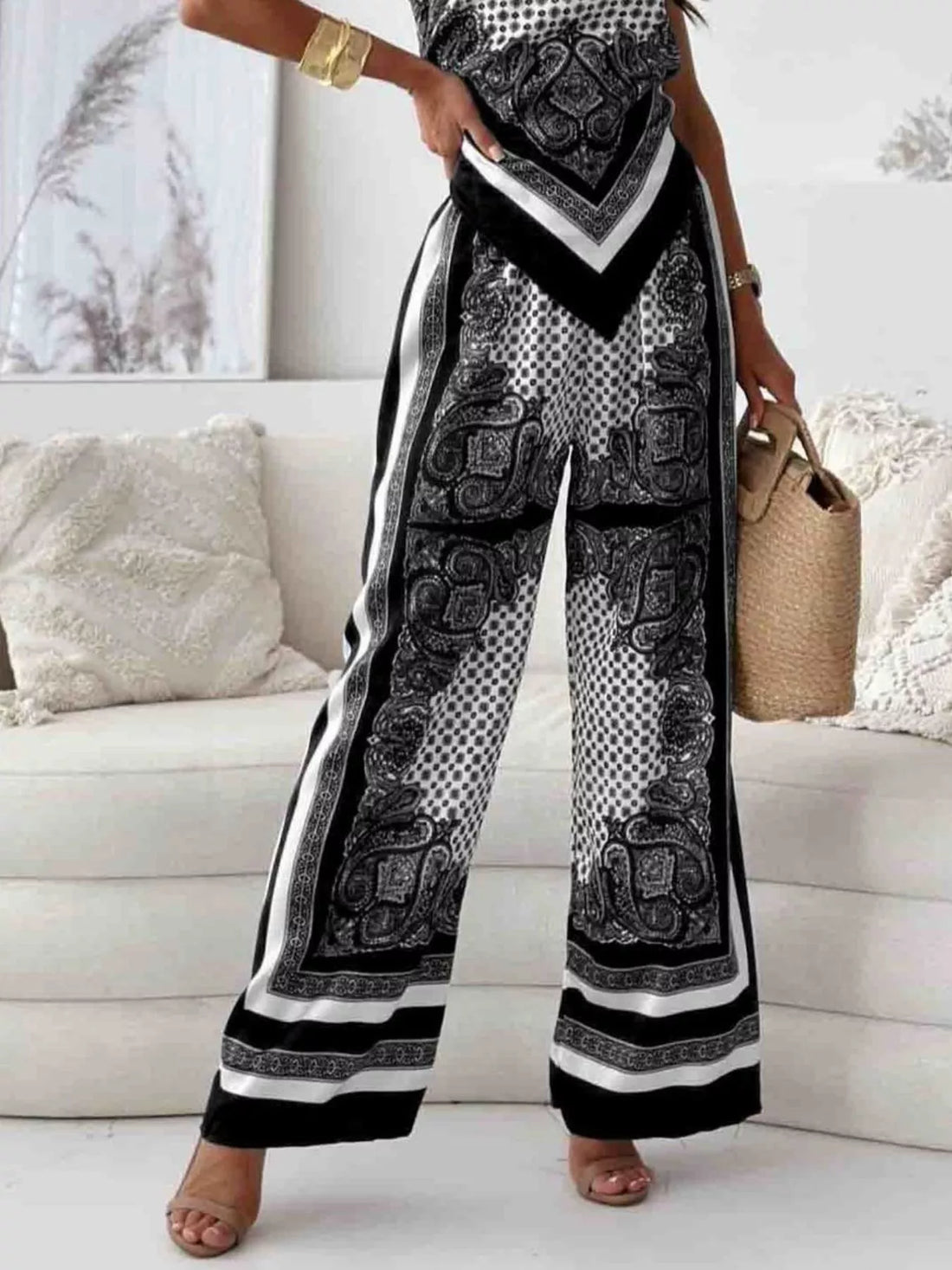 Women's Printed Cami and Wide Leg Pants Set