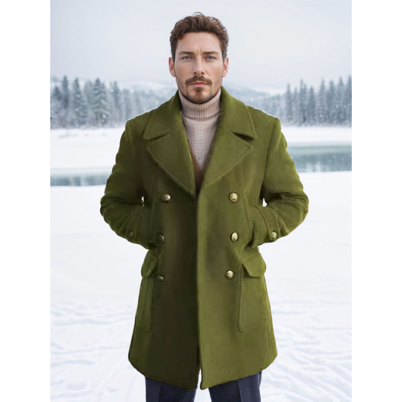 Men's Long-Sleeve British-Style Fashionable Wool Coat