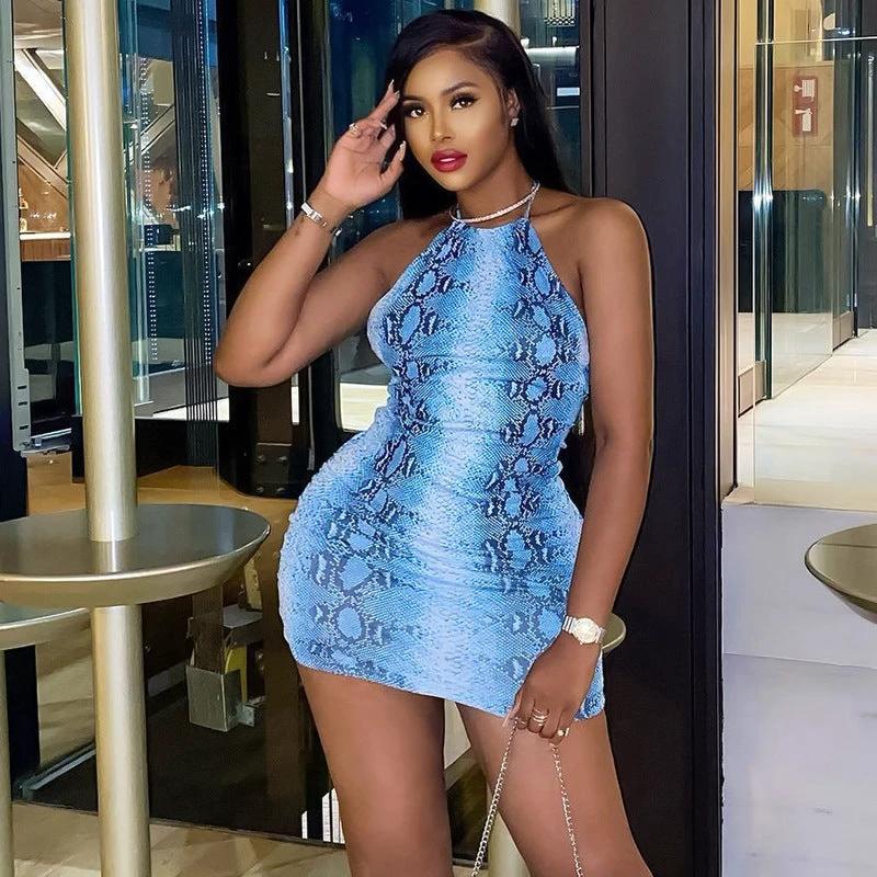 Street Trendy Pullover Snake Print Neck Wrap Hip Short Dress