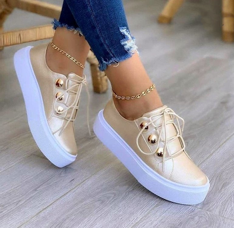 Rivet Lace-Up Sneaker Flats