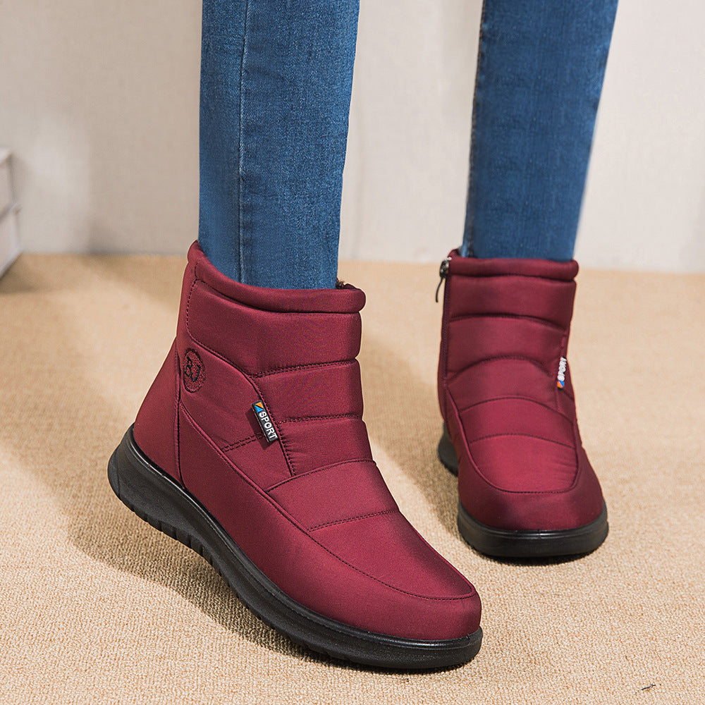 Women's Non-Slip Waterproof Snow Ankle Boots | Flat Heel Cotton Warm Shoes