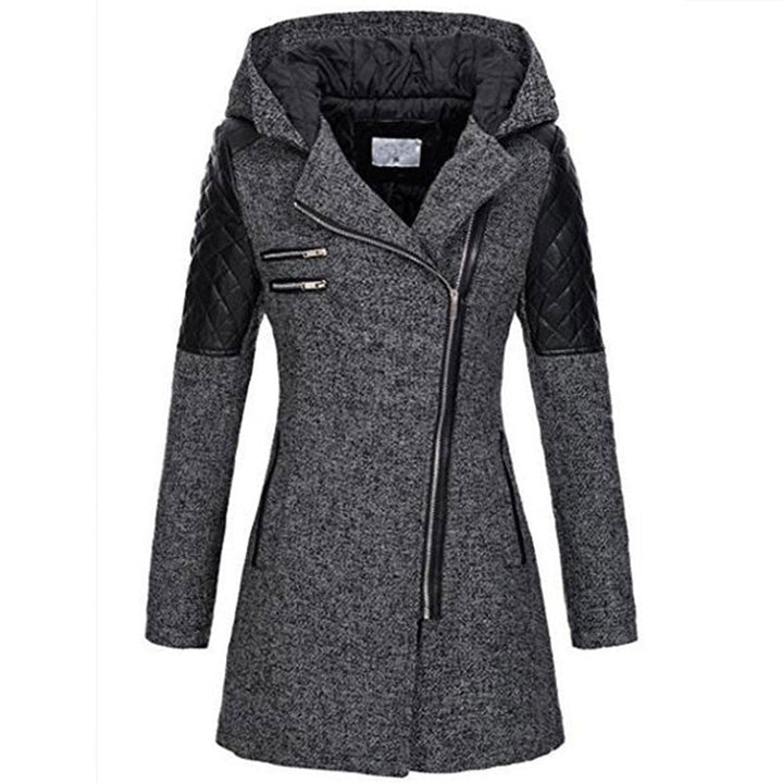 Women Warm Slim Full Zipper Coat Thick Woolen Coat Female Fall Winter Windbreaker Hooded Diagonal Zipper Women's Clothing
