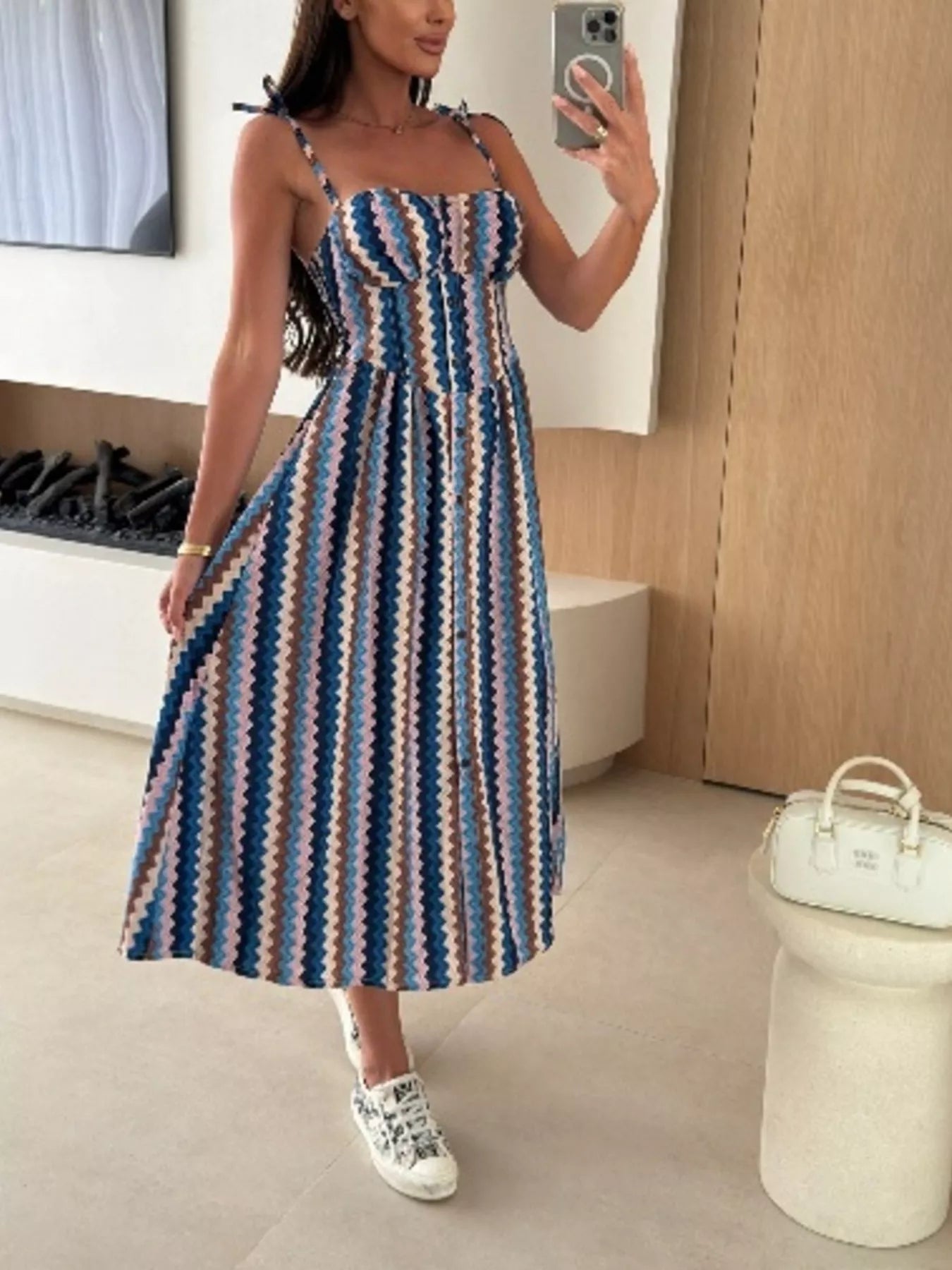 Women's Printed Tie-Strap Midi Dress