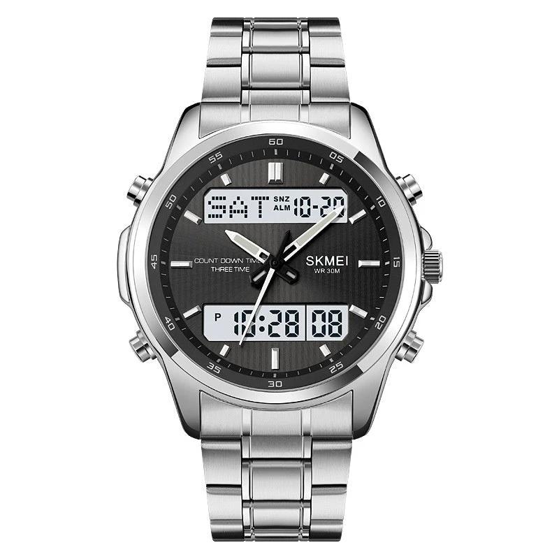 Multifunctional Men's Steel Strap Watch Double Display