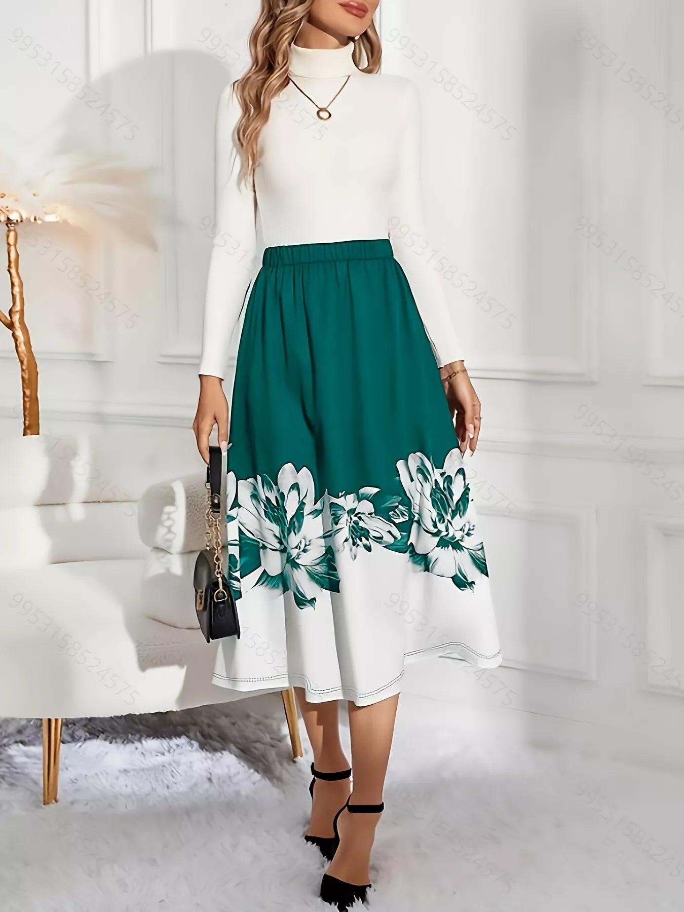 Women's Floral Print A-Line Midi Skirt