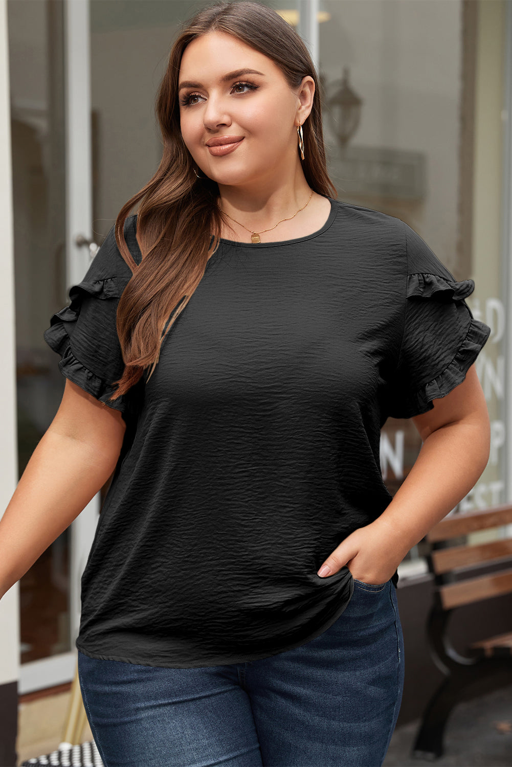 Women's Paulina Ruffled Short Sleeve Plus Size Top