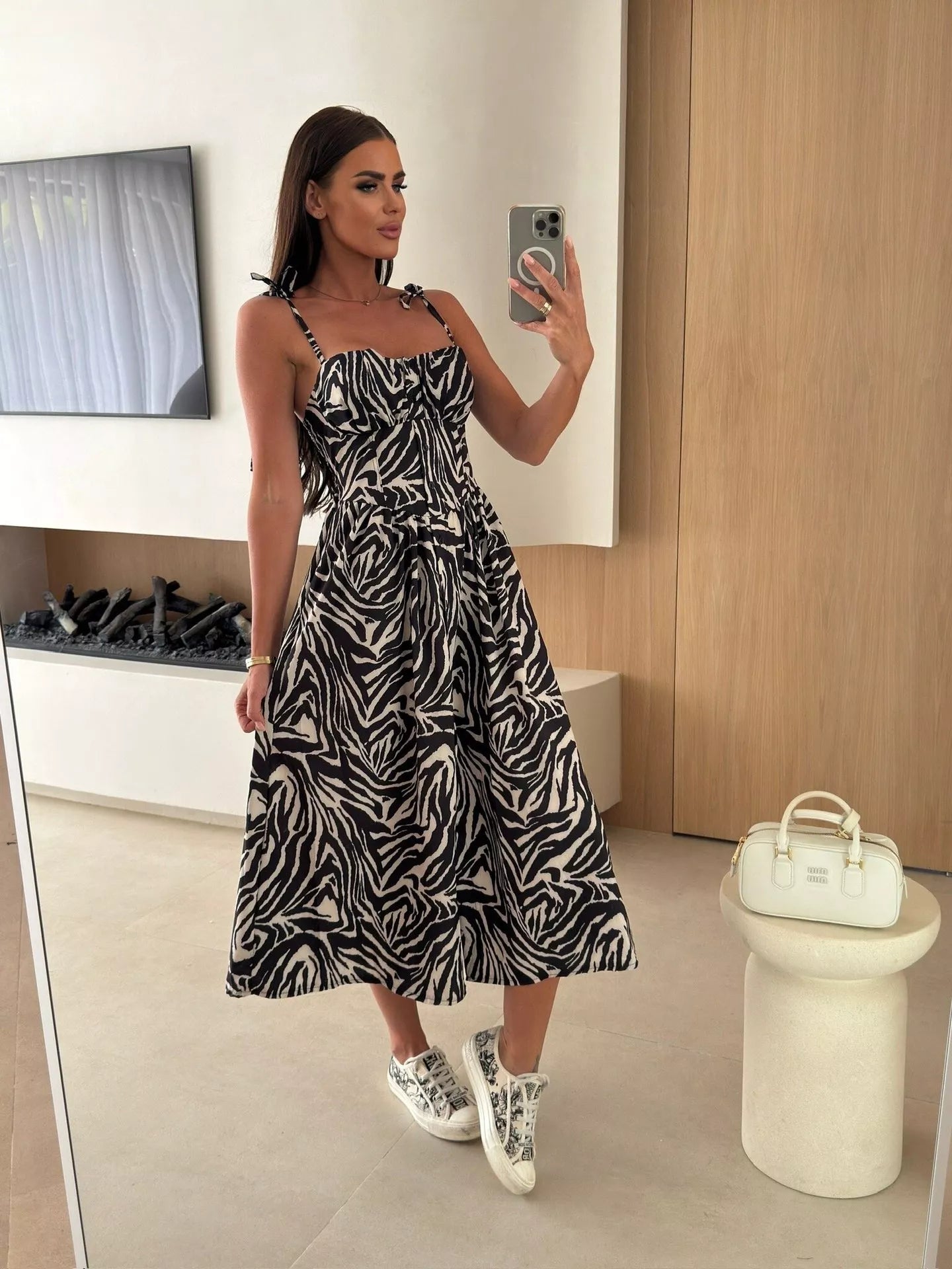 Women's Printed Tie-Strap Midi Dress