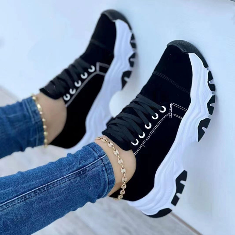 Women's Lace-Up Platform Sneakers | Microfiber Casual Walking Shoes