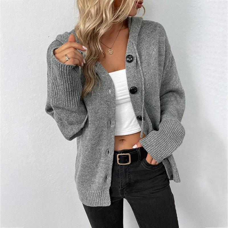 Single-breasted Hooded Sweater Women's Solid Color Cardigan Coat Clothing