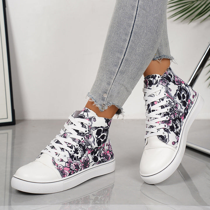 Women's High-Top Canvas Sneakers – Lace-Up Casual Flat Shoes