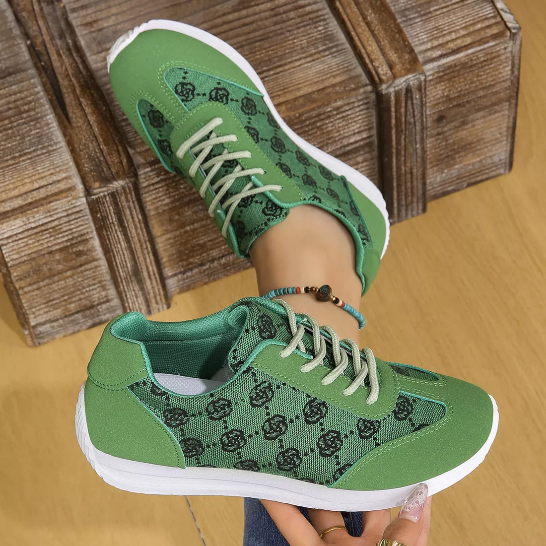 Floral Patterned Lace Up Sneakers